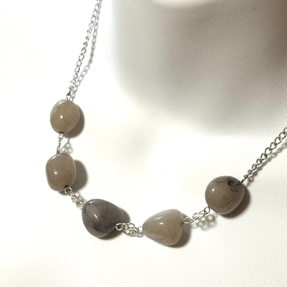 2/$20, Rustic Agate Necklace, Genuine Tumbled Gemstone & Silver Flower Links